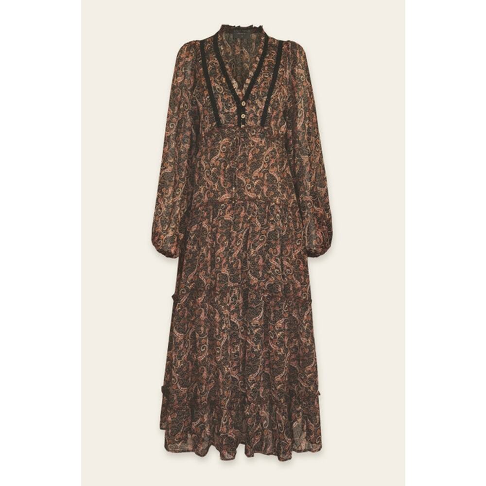 Dress Forum Black Size Medium Mirage Lace Trim Tiered Maxi Dress